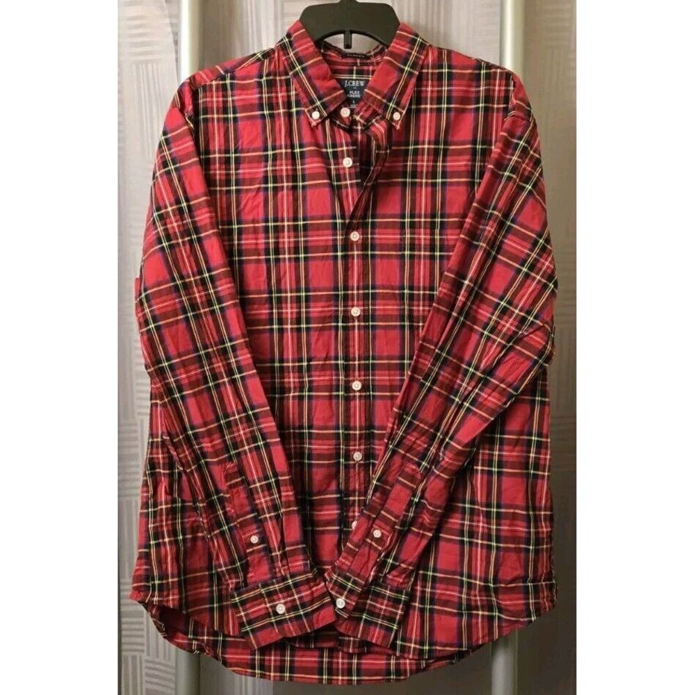 J Crew Shirt Men Large Red Plaid Long Sleeve Button Front Collared Holiday - Picture 1 of 7